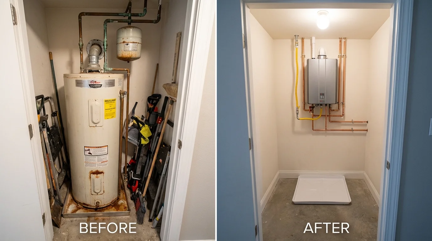 Tank water heater versus wall-mounted tankless unit comparison for Chapel Hill, NC homeowners