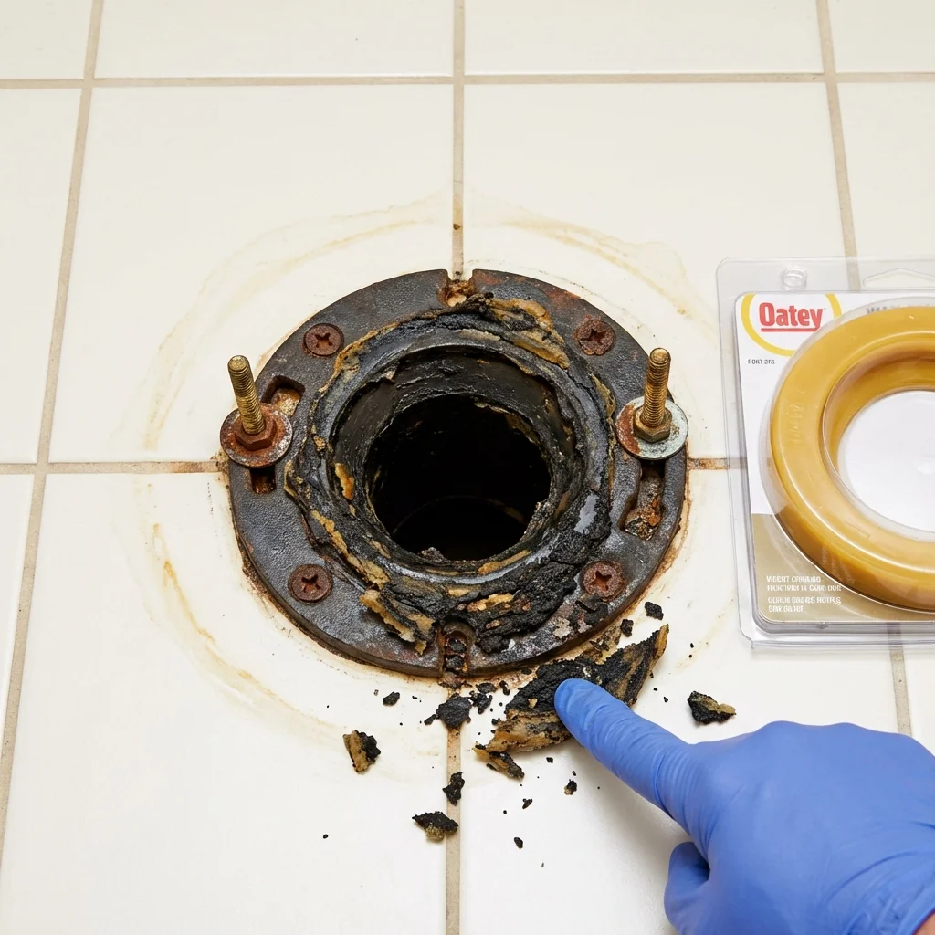 Failed wax ring showing water seepage at the base of a toilet in a Chapel Hill, NC home