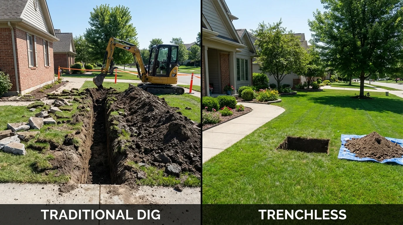 Trenchless sewer repair with minimal yard damage versus traditional excavation in Chapel Hill, NC
